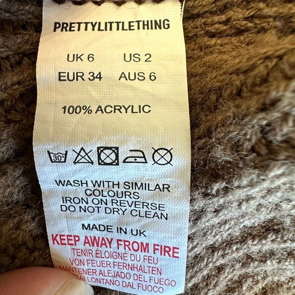 Pretty Little Things Brown/Tan Cropped Oversized Sweater Mock Neck Women's US 2 - Picture 9 of 10